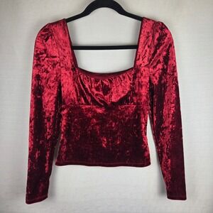 Kingston Grey Cropped Velvet Top Red Square‎ Neck Whimsigoth Women's Small